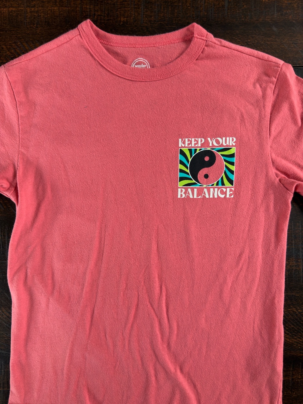 Wonder Nation Coral Pink Tee with Yin Yang Graphic